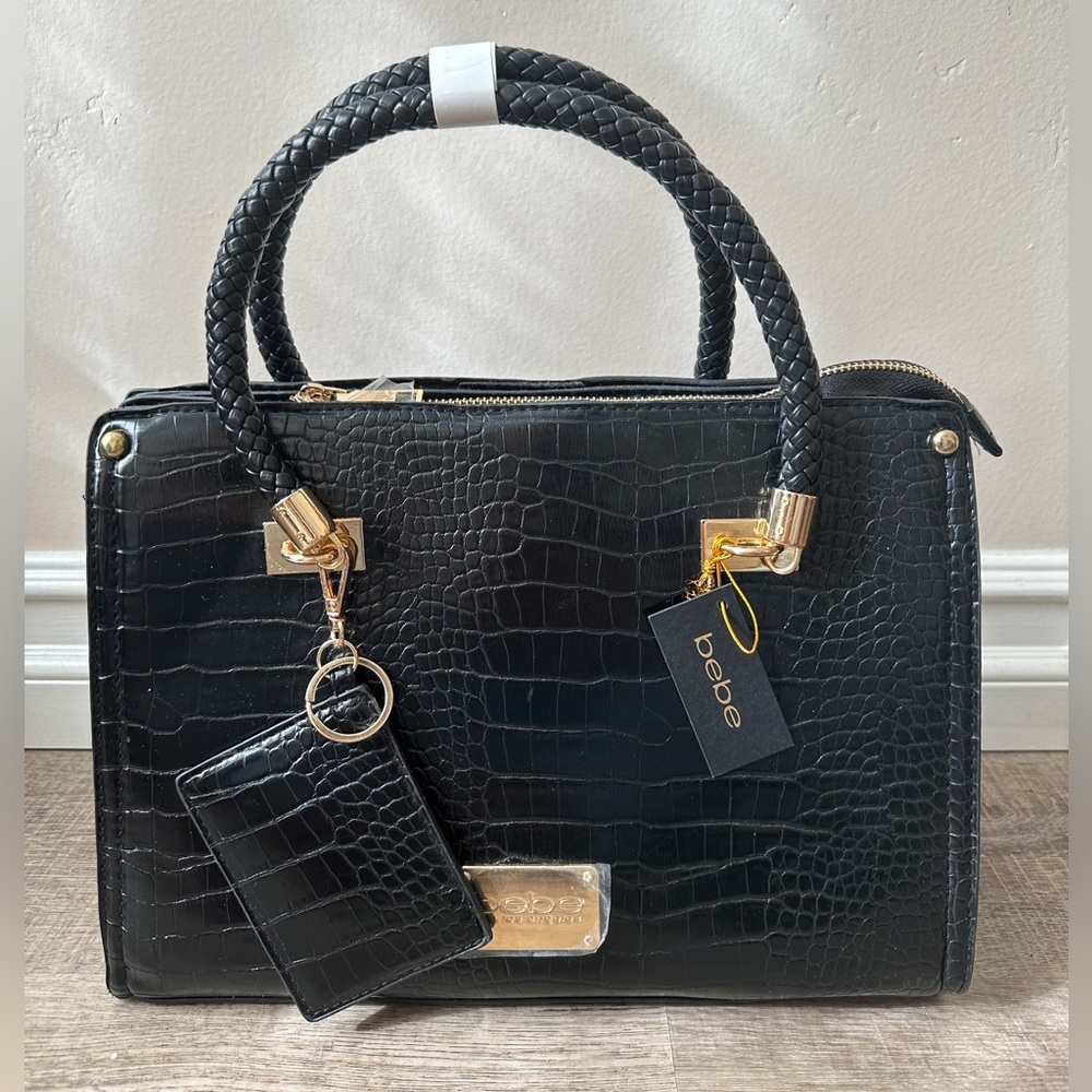 NWT Bebe Bella Croc Satchel with card case